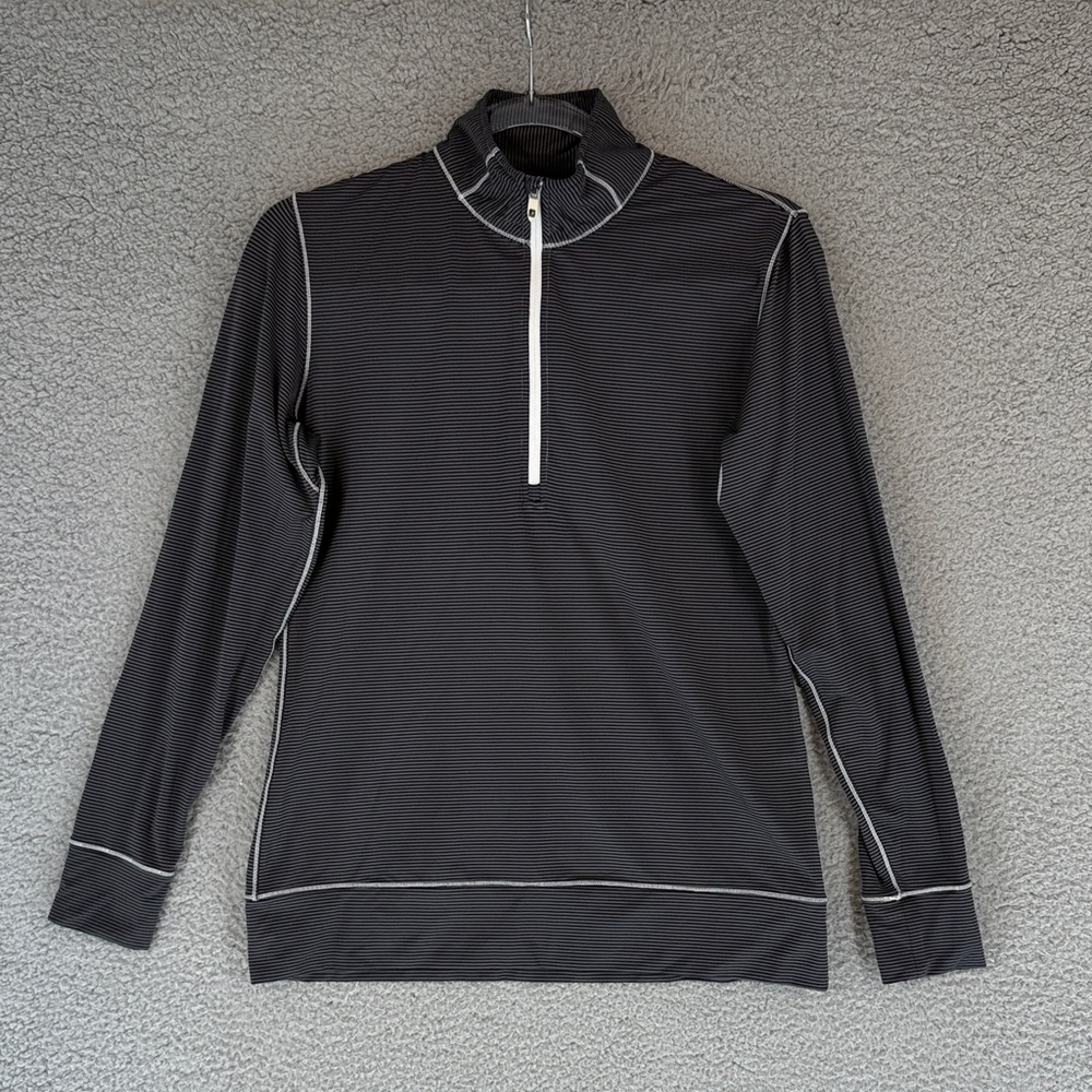Foot Joy mens small Black and White striped Quarter-Zip Gold Pullover